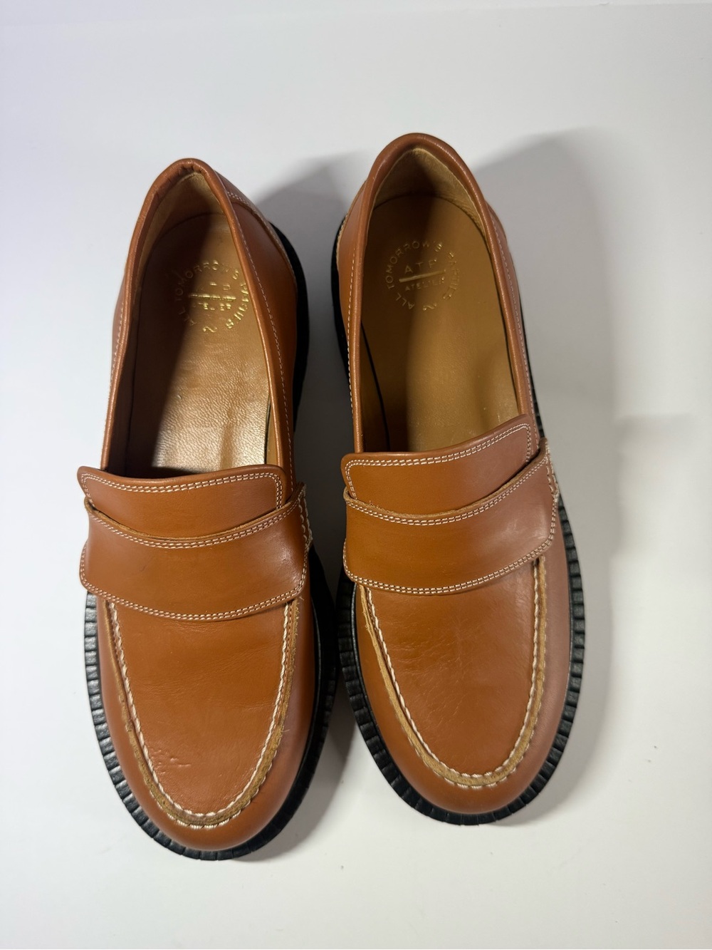 ATP ATELIER Leather Penny Loafers in Brown  size 6.5